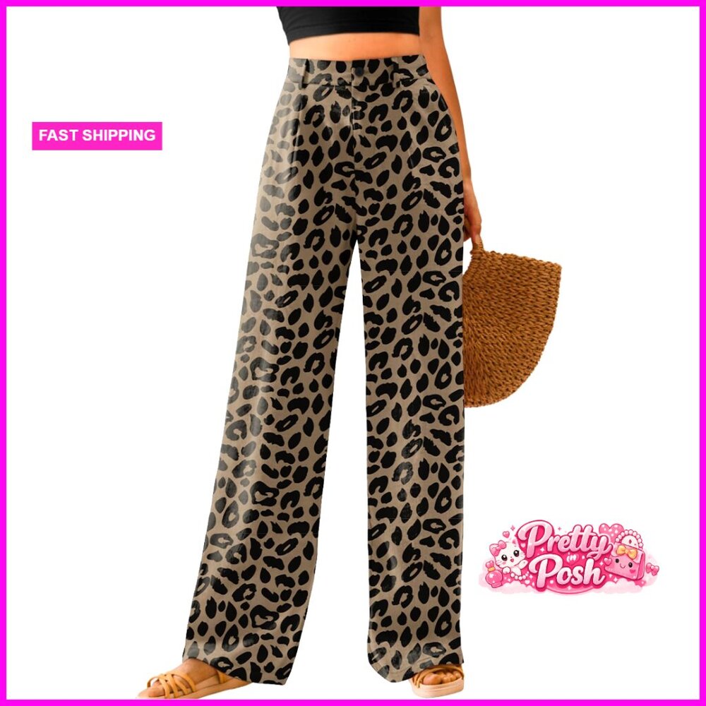 Wide Leg Palazzo Pants High Waisted Button Down Trousers